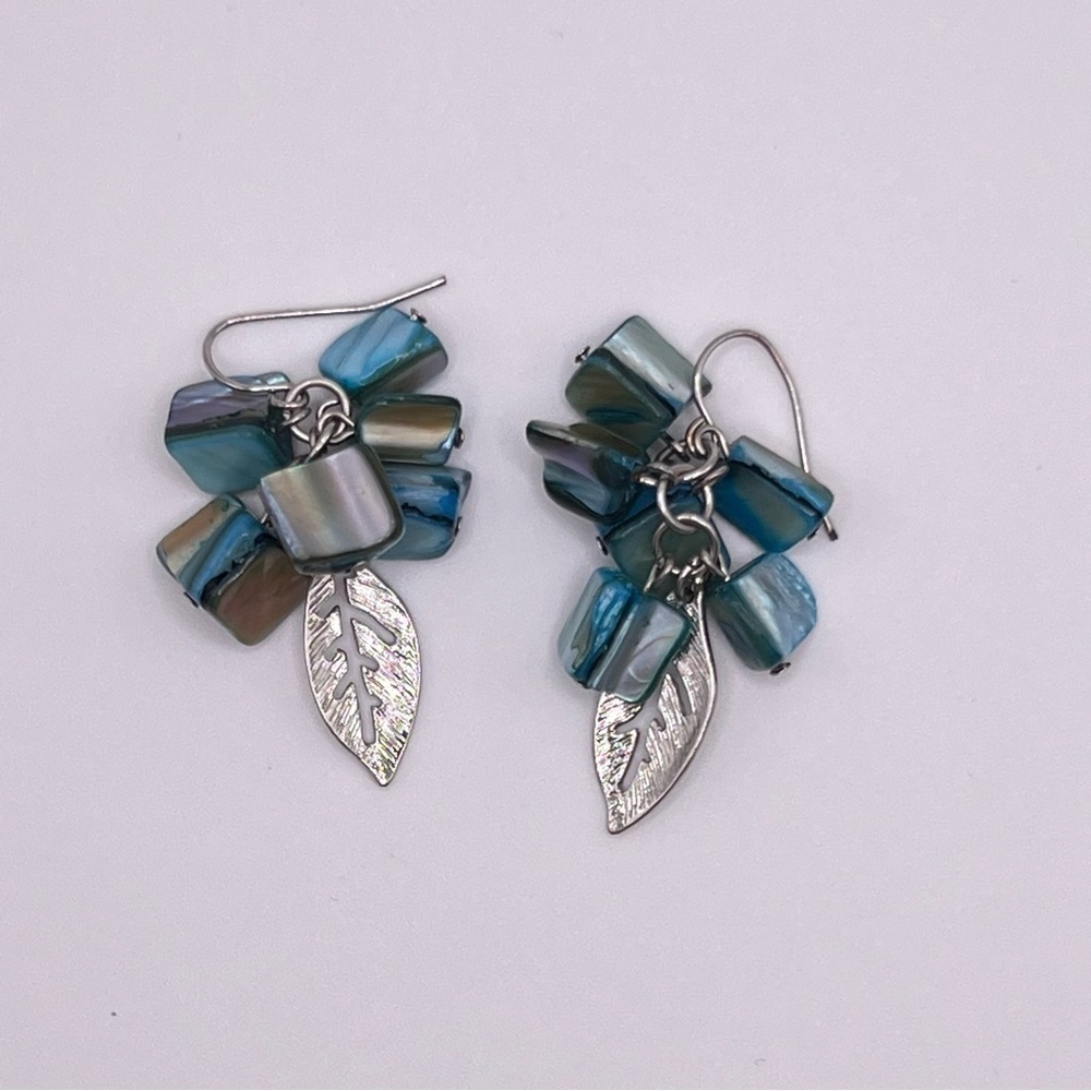 Dangly Beaded Earrings with Metal Feather Accent
